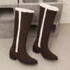 Women's Low-heeled Boots Autumn and Winter New Comfortable and Warm Thick-heeled Large-size Plush Medium Boots