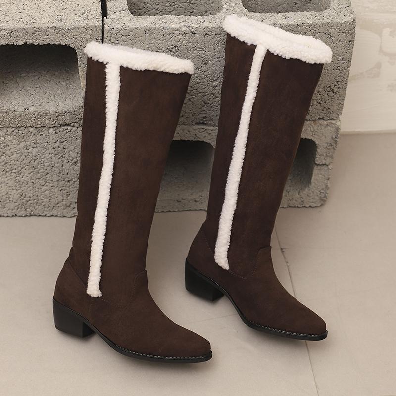 Women's Low-heeled Boots Autumn and Winter New Comfortable and Warm Thick-heeled Large-size Plush Medium Boots