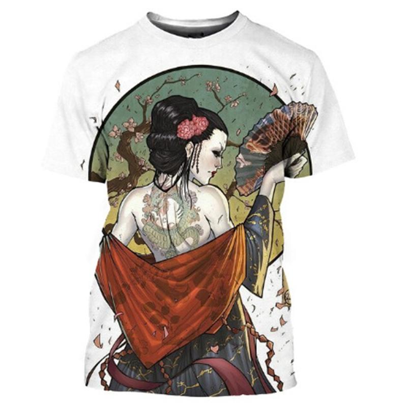 Japanese Geisha 3d Printed T-shirt For Men Harajuku Short Sleeves O-neck Tee Shirts Ethnic Style Street Casual Oversized Tees