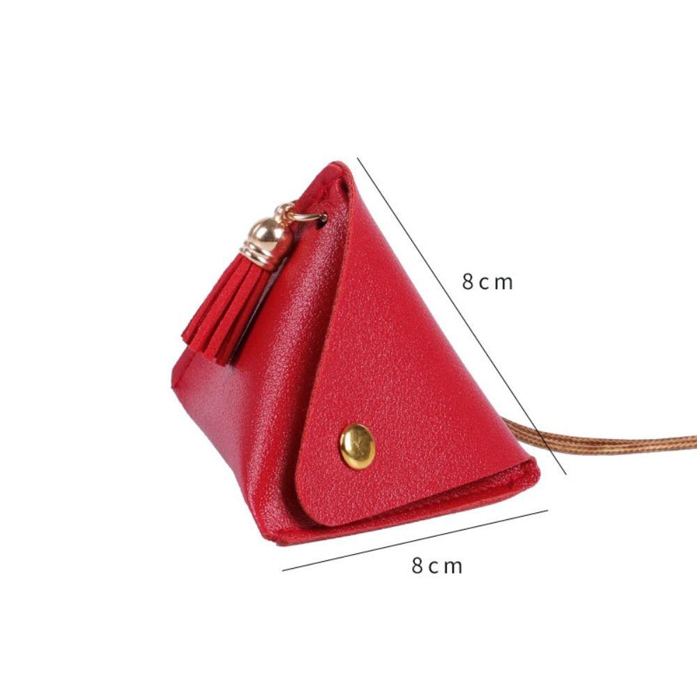 New Triangular Leather Coin Purse Portable Solid Color Storage Bag Access Control Card Snap Button Wallet