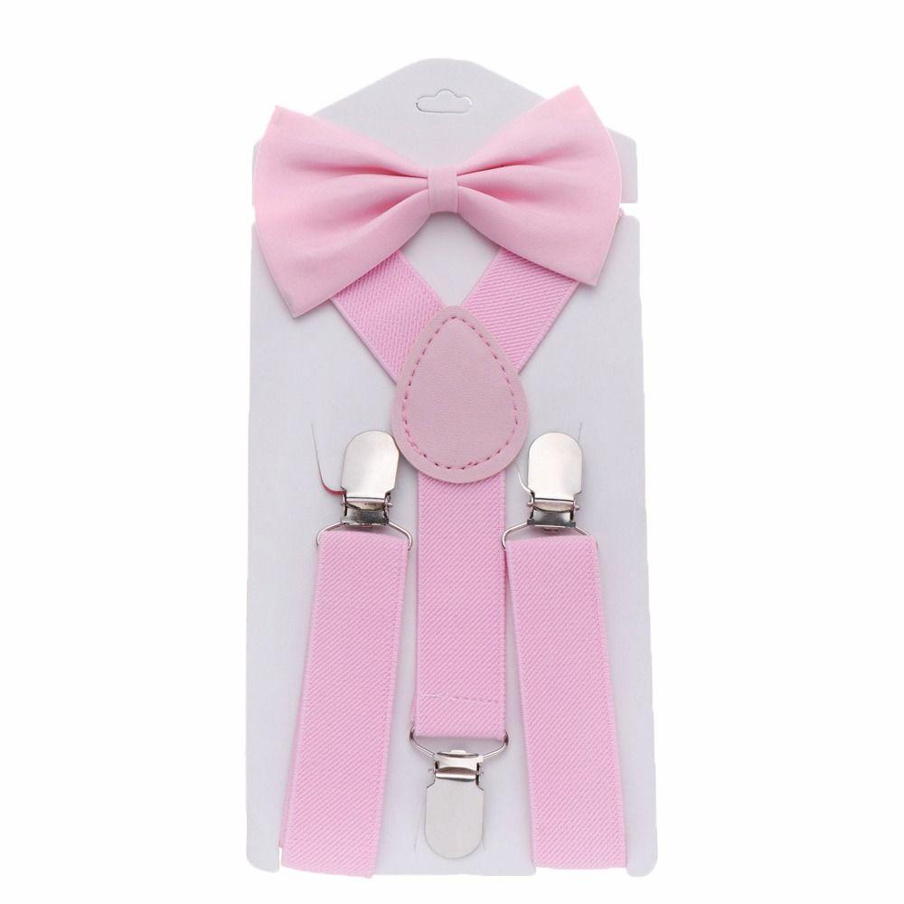 Solid Color For Girls Strap Clip Bow Tie Hanging Pants Clip Suspenders Clips Tie Suspenders Set