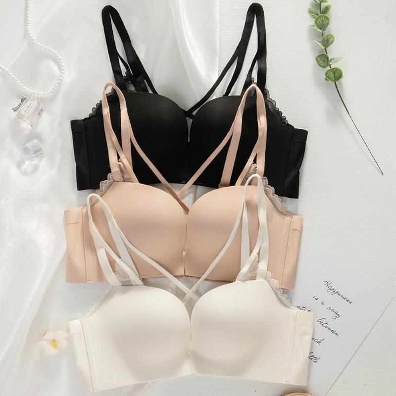 Не оставляющая следов, удобная пряжка спереди, красивая спинка, простые сборки, глянцевое кольцо из нержавеющей стали, дышащий бюстгальтер