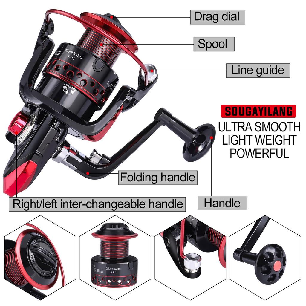 SOUGAYILANG Spinning Fishing Reel 13BB Light Weight Ultra Smooth Spinning Casting Left/right Fishing Reels
