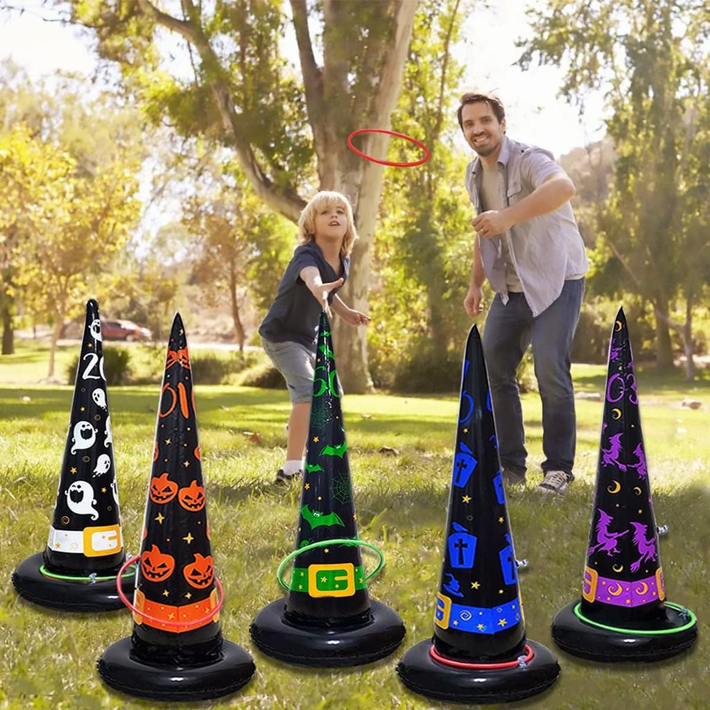 Надувная шляпа ведьмы для игры в кольцеброс для улицы и помещения, Хэллоуин, ПВХ, в виде рожка мороженого, интерактивная игрушка для детской вечеринки, подарок