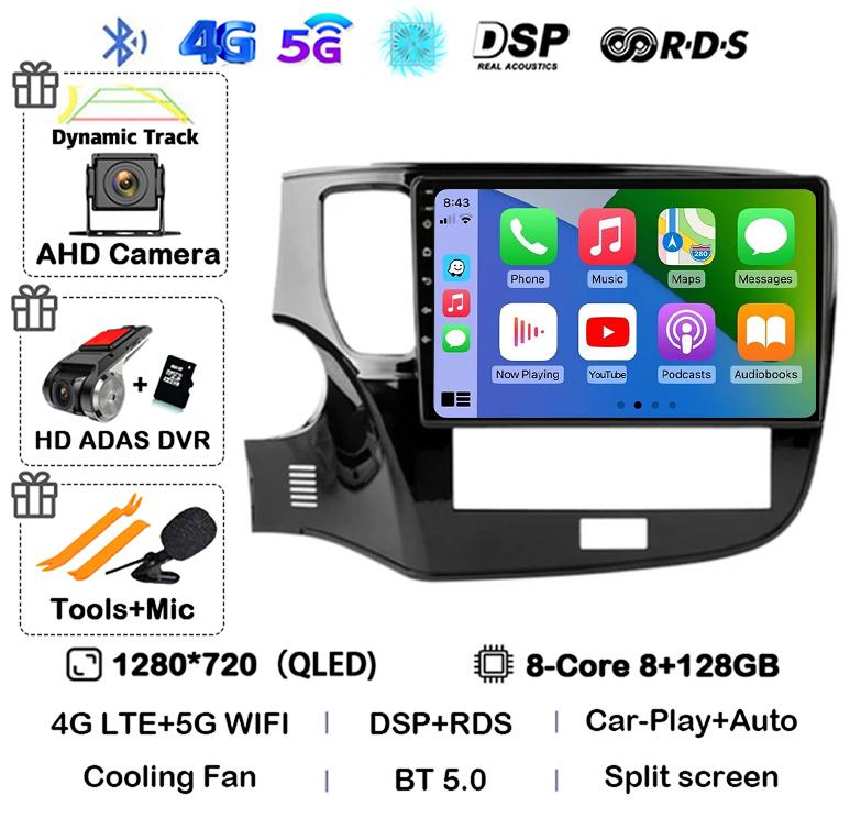 Android 14 Auto Carplay Автомобильное радио для Mitsubishi Outlander 3 III GF0W GG0W 2018 2019 2020-2022 Мультимедийный плеер Навигация GPS
