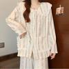 Романтическая эстетика Цветочная полосатая женская пижама Французский ретро Элегантная кружевная ночная рубашка Весенние домашние облачные хлопковые домашние пижамы
