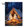 Whimsical Forest Painting Vintage Cute Ghost Canvas Wall Art, Spooky 2 Ghosts Campfire Sophisticated Room Murals Hanging Poster, Gothic Halloween
