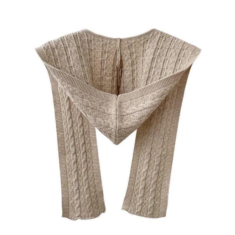 Knitted Hooded Shawl Sweet Fashion Scarf Outdoor Warm Comfortable Solid Color Shoulder Lapping Knit Accessories Autumn Winter
