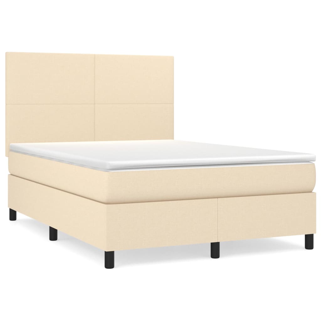 Box Spring Bed with Mattress Cream 140x190 cm Fabric