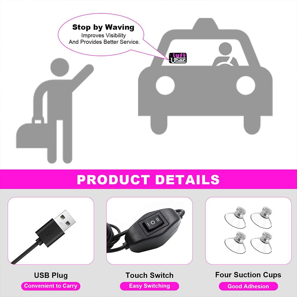 Светодиодная табличка для автомобиля такси на лобовое стекло, USB светодиодная табличка для автомобиля с присосками, бегущая строка, управление для водителя карпулинга