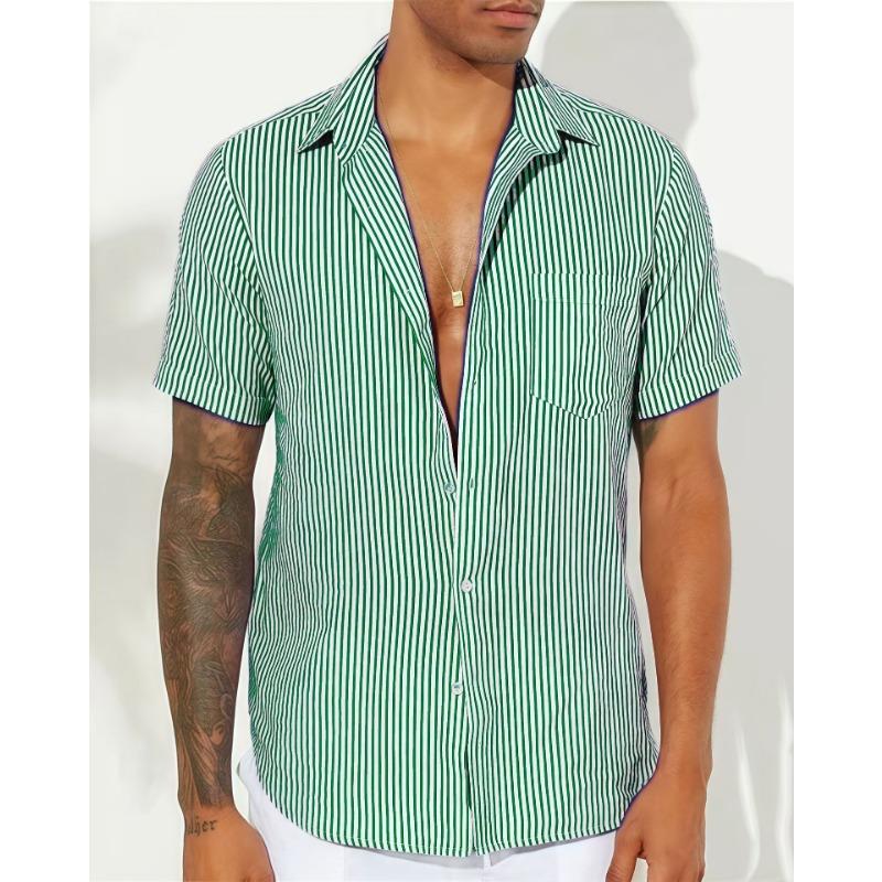 Простая и модная полосатая повседневная мужская рубашка с коротким рукавом