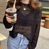 Летняя женская свободная круглая горловина ажурная вязка крючком с длинным рукавом верхняя трикотажная толстовка Sunbreaker