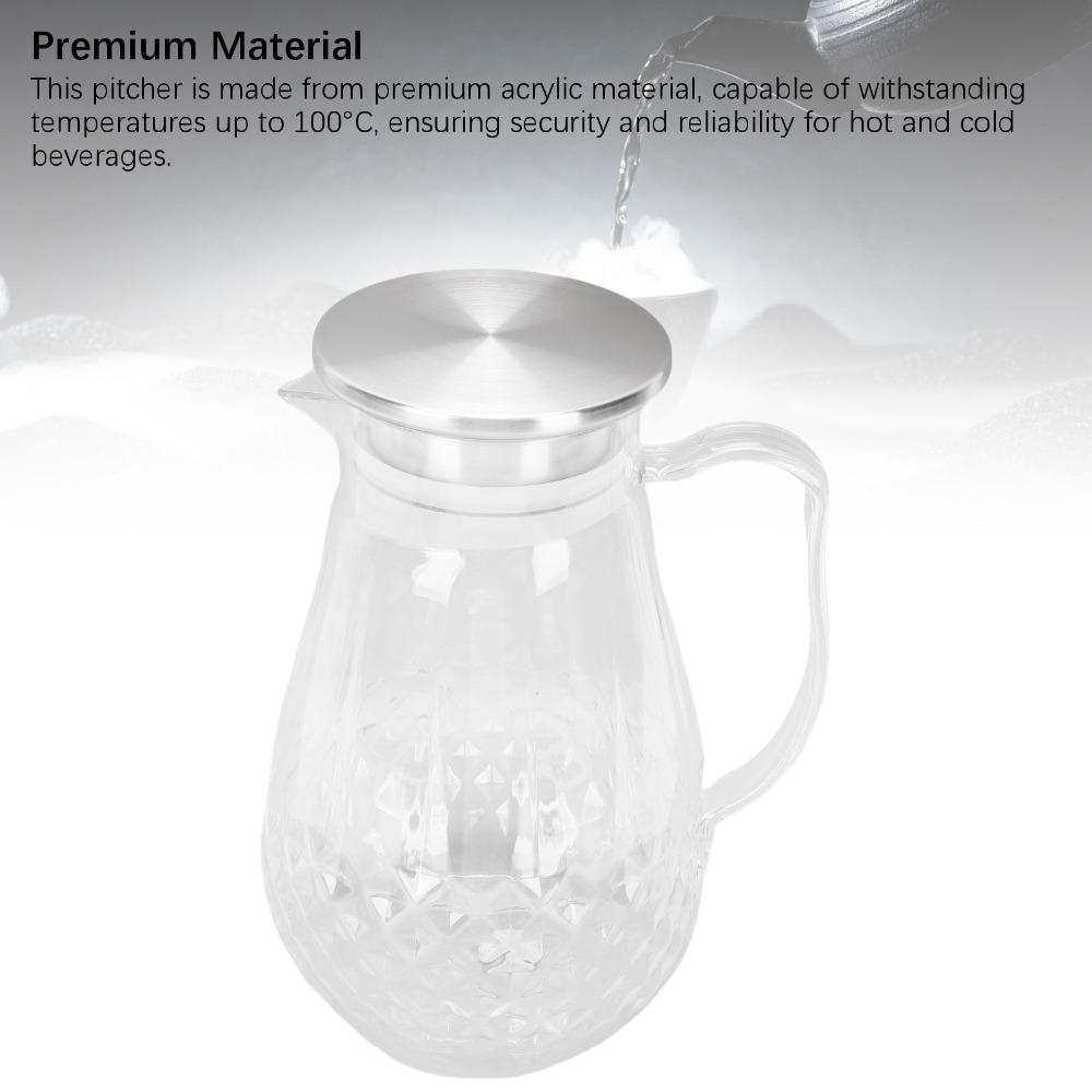 Stainless Steel Lid Acrylic Water Pitcher 1500ml Heat Proof Water Jug For Cold Beverages