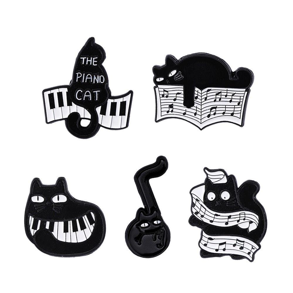 Purring Kitten Black Cat Enamel Pin Cartoon Beating Note Brooch Exquisite Piano Cat Badge  Skirts