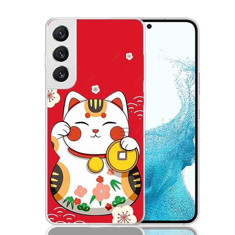Счастливый Кот Манеки Неко Японский Чехол для Телефона Для Samsung Galaxy S26 Ultra S23 S24 S25 Edge S20 FE S21 S22 Plus Мягкий Печатный Чехол Cov