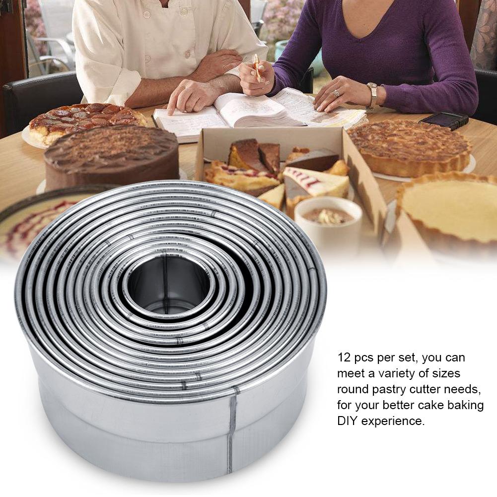 12PCS Stainless Steel Round Cutters Pastry for Baking Dough Mousse Cake Pizza with Premium Rustproof Cylindrical Design