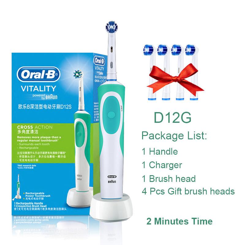 Oral B Dual Clean Electric Toothbrush Rotation Vibration Type Rechargeable Oral B Tooth Brush with 4 Brush Heads
