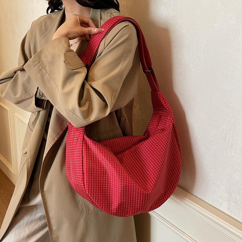 Вместительная клетчатая холщовая сумка женская легкая сумка через плечо кроссбоди сумка-пельмень