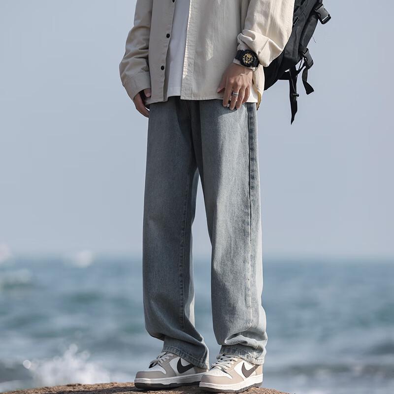 Мужские джинсы Homlean American High Street, выстиранные, свободного кроя, с прямыми штанинами