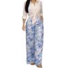 2026 Womens Printed Shirt Wide Leg Pants Set Casual Office Outfit