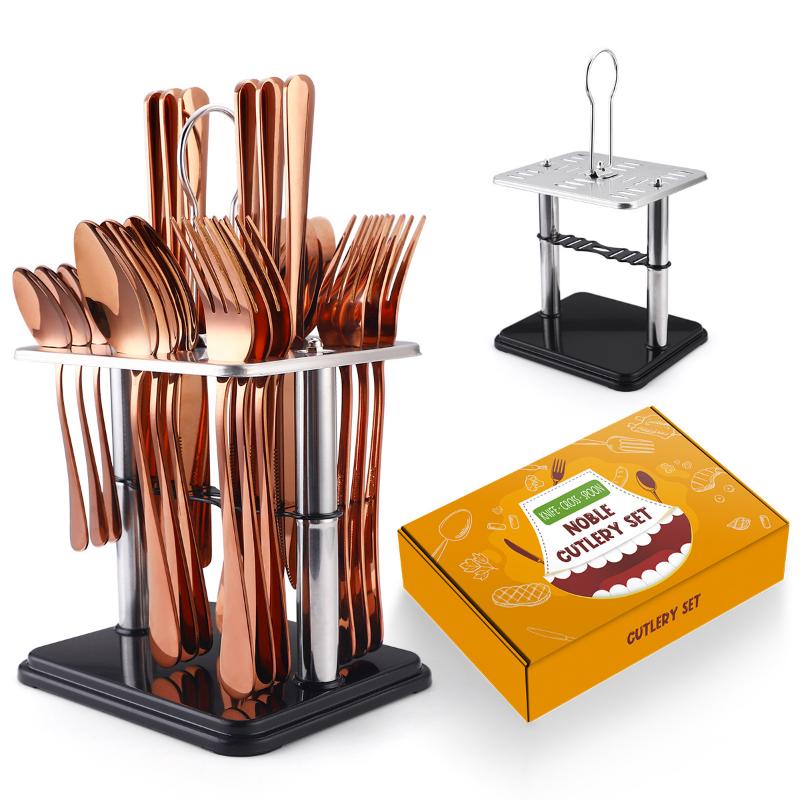 Набор столовых приборов из нержавеющей стали, 24 предмета, кованый узор, керамическая ручка, набор ножей, вилок и ложек, набор столовых приборов, дорожный набор столовых приборов, набор столовых приборов