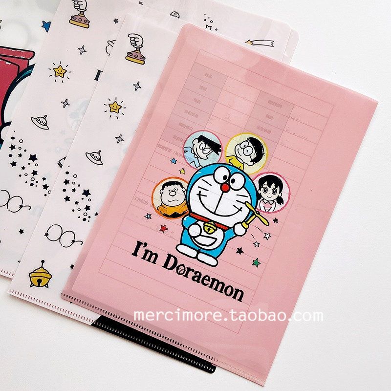3 PCs Ins Cute Blue Plus-Size Cartoon Folder PVC Test Paper Material L Clip Storage Sorting Single Piece A4
