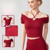 Spring and Summer Short-sleeved Yoga Wear for Women, One-shoulder, Versatile, Paired with Off-the-shoulder Halter Straps and Fixed Cup Sports Bras