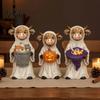Indoor Outdoor Statues 3Pcs Halloween Ghost Highland Cow Figurines, Resin Yak with Pumpkin, Farmhouse Home Office Shelf Decoration Tabletop Ornaments