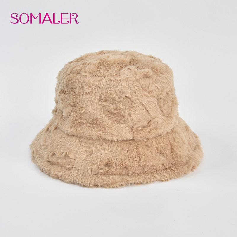 SOMALER Ведро из искусственного кроличьего меха для женщин, зимние теплые шапки с узором в виде сердца, пушистая однотонная рыбацкая шляпа, уличная Панама для женщин