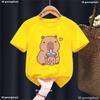 Funny T Shirt Capybara With Turtle Loves Bubble Milk Tea Printed T Shirt Girls/Boys Kawaii Kids Clothes Harajuku Shirt Tops