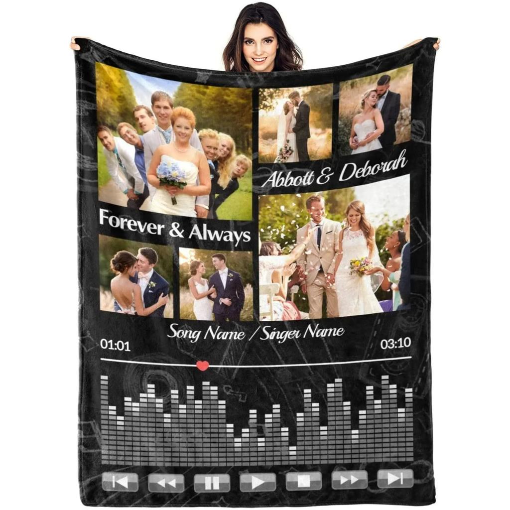 Personalized With Photo Blankets Collage Text Flannel Blankets Family Couple Friends Gifts