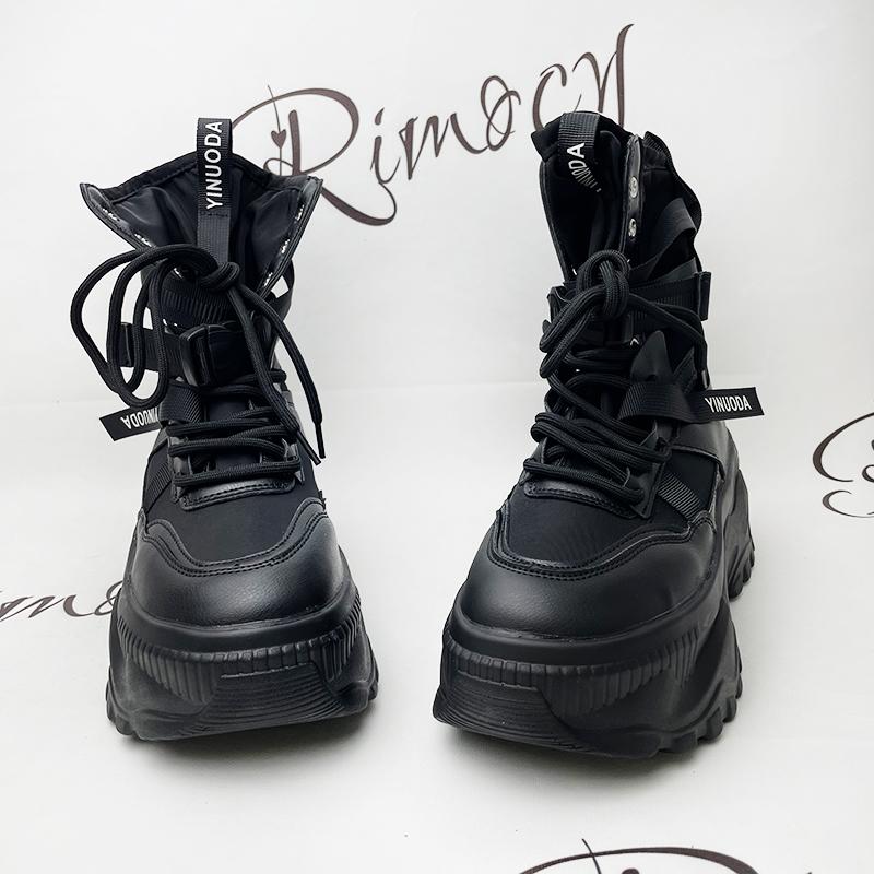 Модные женские мотоциклетные ботинки на толстой платформе, белые туфли на шнуровке с толстой подошвой, женские, осень-зима, ботильоны Botas De Mujer