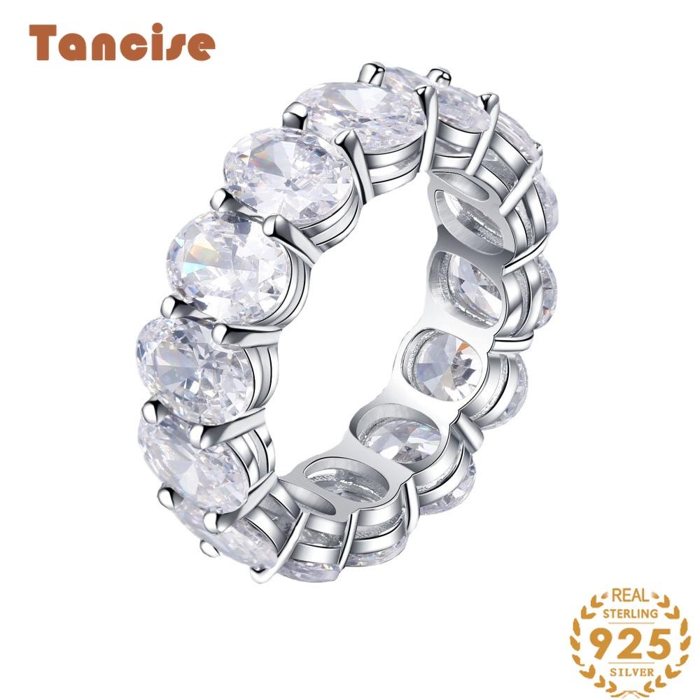 Tancise Women Classic 925 Sterling Silver Zircon Ring Ladies Jewelry Wedding Promise Party Gift