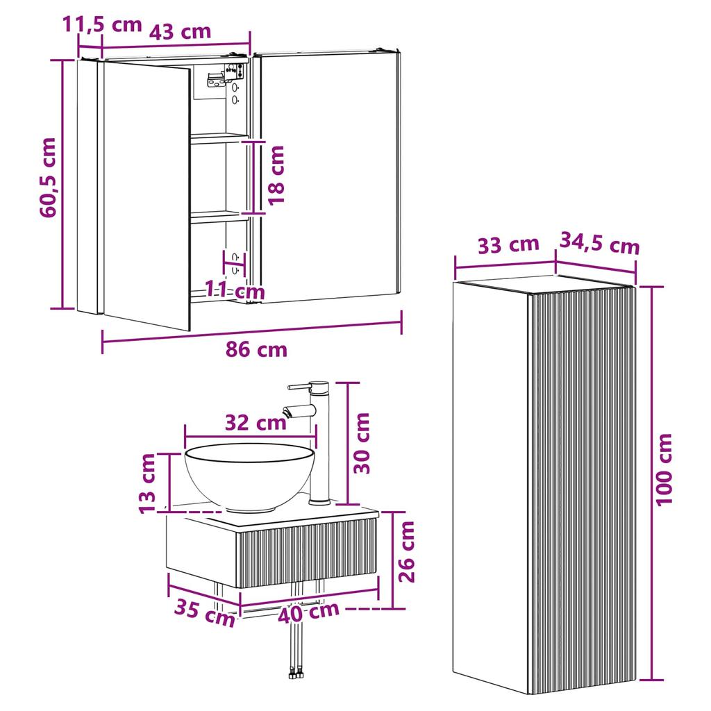 Bathroom Cabinet Set 4 pcs Smoked Oak