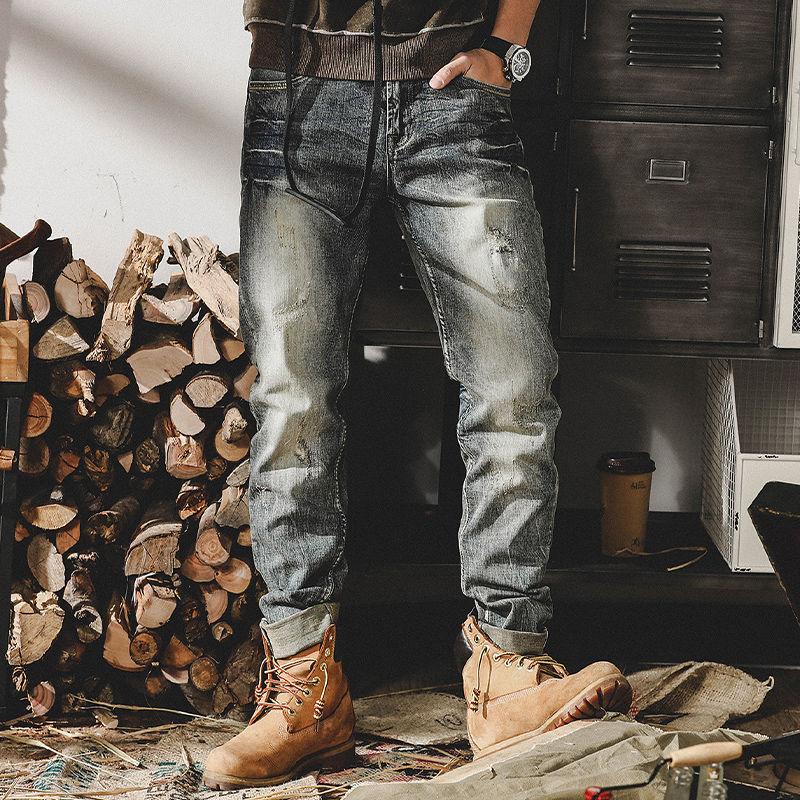 American Heavy Retro Jeans Men's Straight Overalls Men's Trendy Brand Casual Trousers