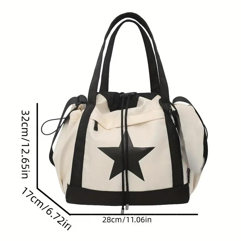 Женская холщовая сумка для студентов, подростков, девочек, дамская повседневная сумка, большая вместимость, декор звездами, на шнурке, для покупок, на плечо MIT