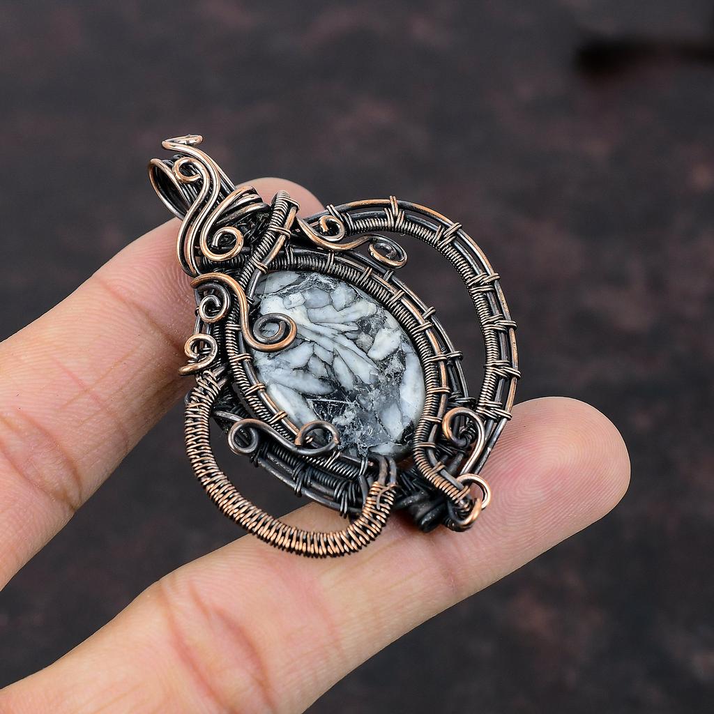 Подвеска из яшмы с медной проволокой, кулон с драгоценным камнем, подвеска из медной проволоки с яшмой из медной проволоки, подвеска ручной работы, подарок для нее, ювелирные изделия из проволочной обмотки