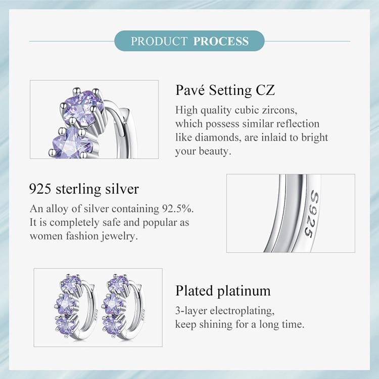 WOSTU 925 Sterling Silver Purple Zircon Stacked Star Ear Buckles Lavender Flower Hoop Earrings for Women Elegant Fine Jewelry