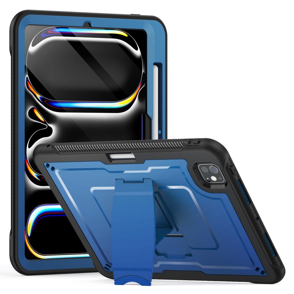 For iPad Pro 11 (2025)/11 (2024) Case Hidden Zinc Alloy Kickstand PC + TPE Tablet Cover with Shoulder Strap