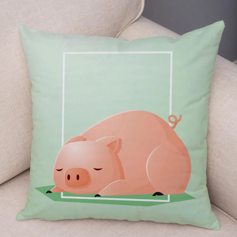 Милый мультяшный животный декор, наволочка, свинья, медведь, корова, акула, диван, наволочка для комнаты, детский сад, дом