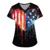 Women's Fashion V-neck Short-sleeved Work Dress With Pockets Independence Day Printed Top Carer Suit