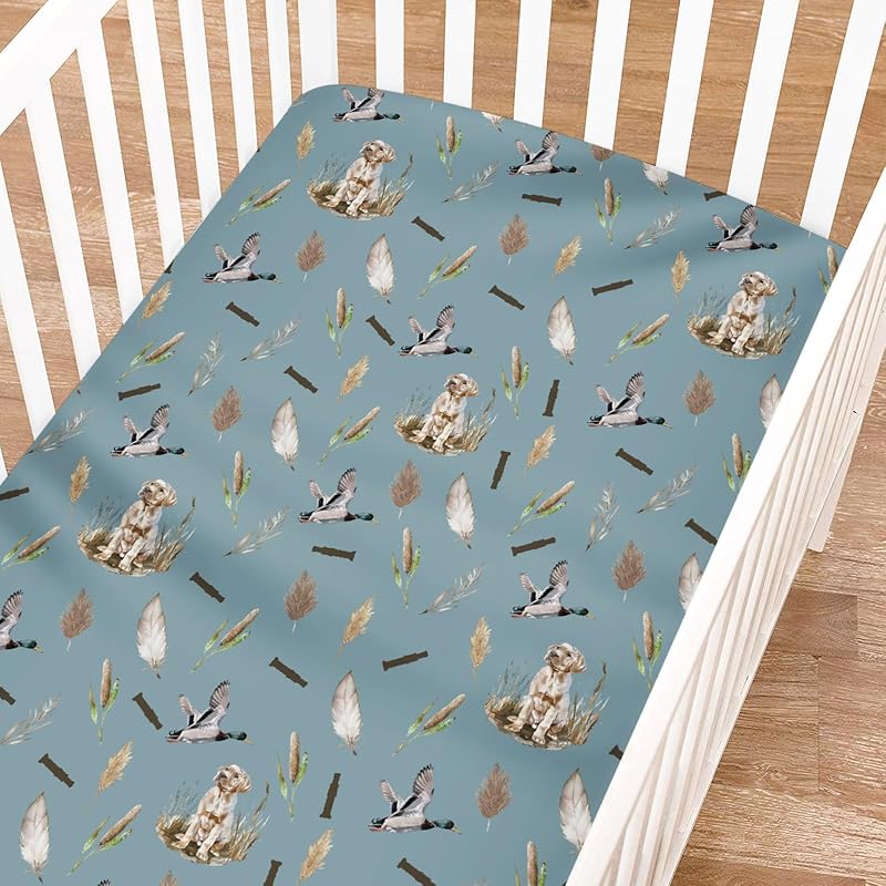 Wild Duck Hunting Hunter Baby Crib Sheets for Boy Girl 52"x28" Mallard Duck Reeds Feathers Soft Breathable Wild Animal Fitted Nursery Bed Sheets for