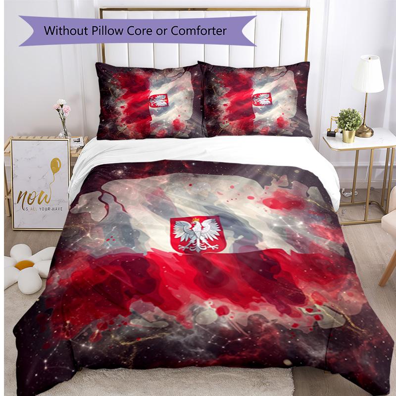 Poland Football Printed Bedding 3 Piece Set Cozy Breathable Bed Cover Set as Housewarming Holiday Gift