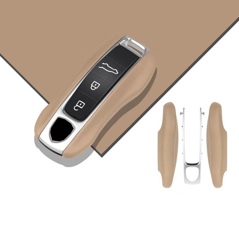 AABKV1 Luxury Genuine Leather for Porsche Boxster Cayman Panamera Cayenne Macan 718/911 Taycan Car Key Case Cover Protective Keychain