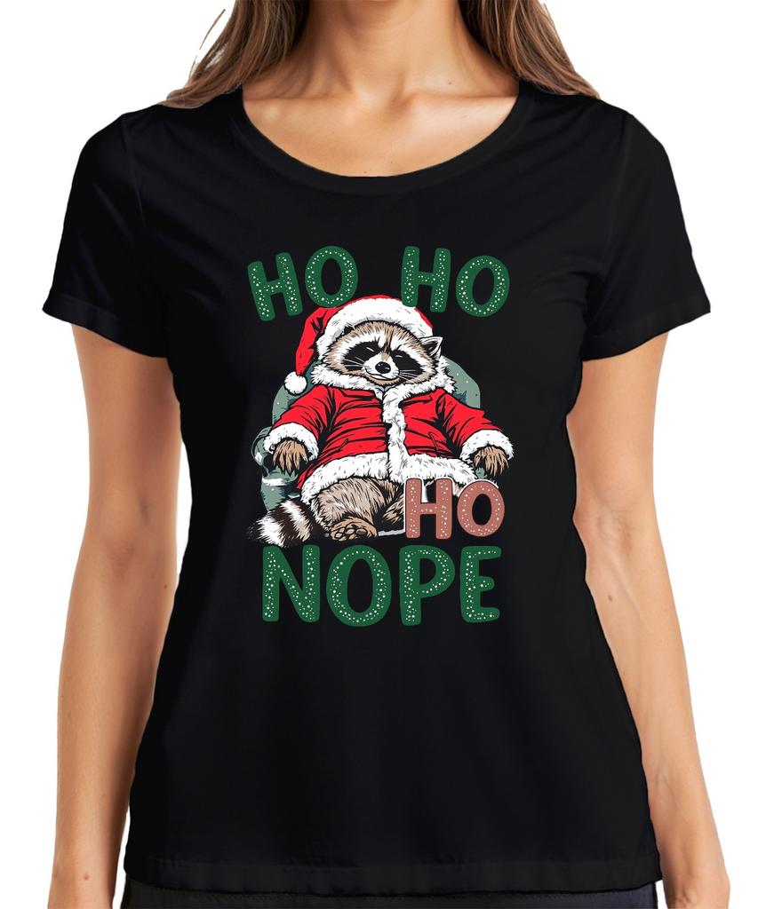 HO HO HO NOPE Raccoon Christmas Santa Claus Funny Gift Ladies T-Shirt