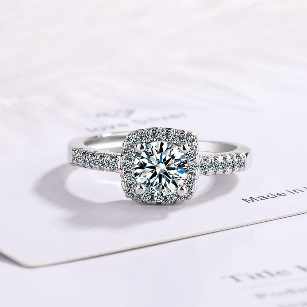 925 стерлингового серебра новые женские модные ювелирные изделия высокое качество кристалл мода прямоугольник четыре зубца размер регулируемый кольцо