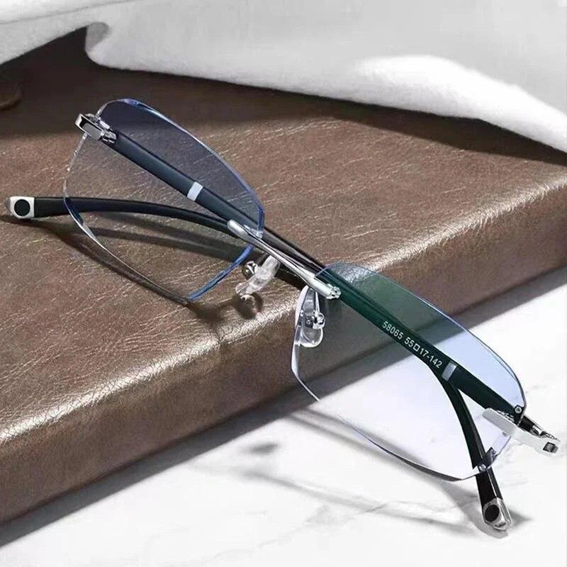 Diamond Cutting Myopia Glasses Anti Blue Light Rimless Computer Near Sight Eyeglasses Men's Finished Prescription Minus Eyewear