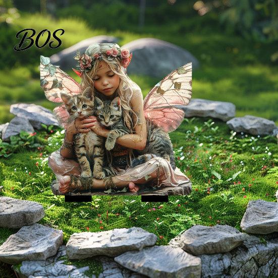 Outdoor Garden Stake Stake, Fairy Cats Shape with 2D Printing, Waterproof Easy Install Acrylic Realistic Decoration, for Courtyards And Lawn
