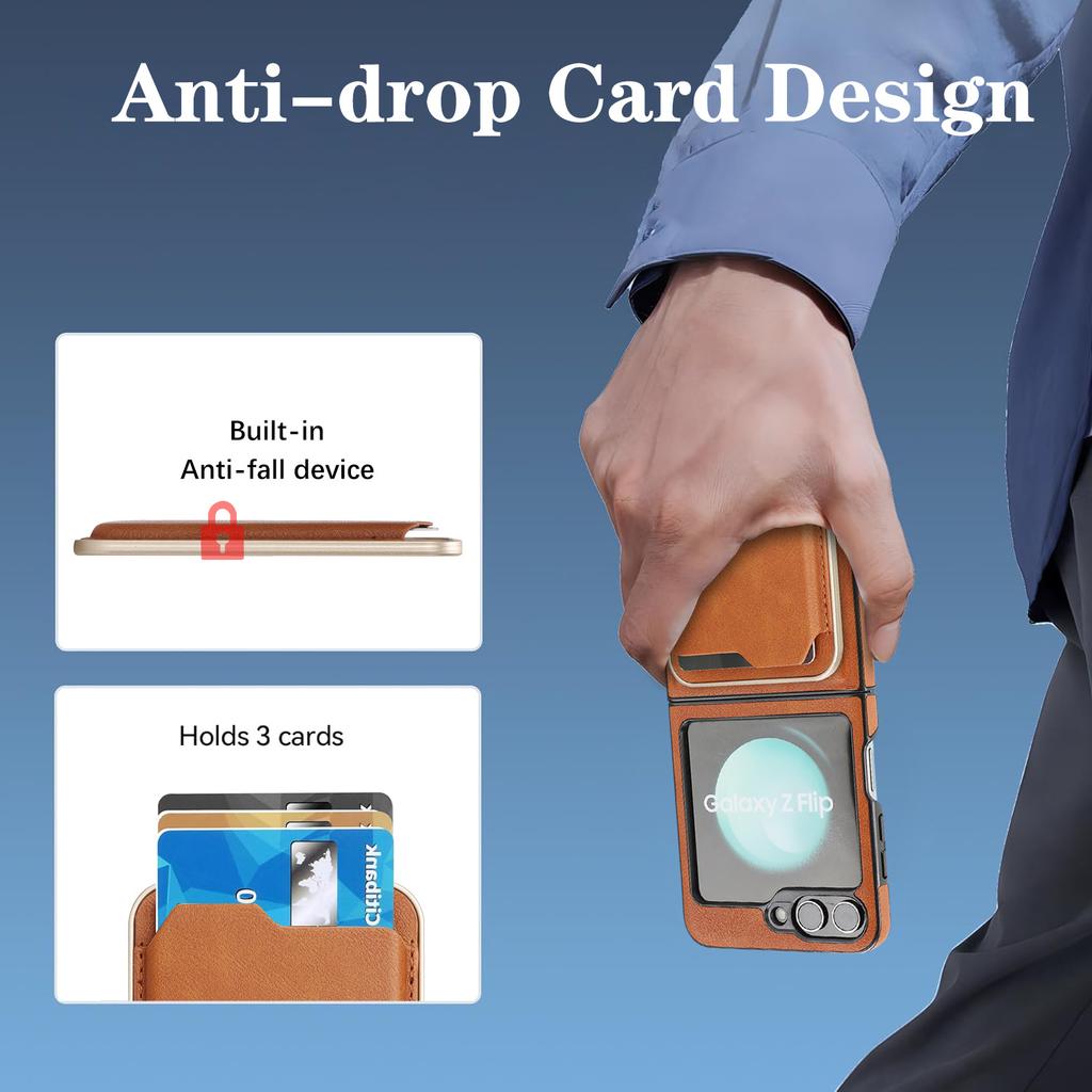 Ultra-thin Magnetic Card Holder Combo Case for Samsung Z Flip 6 ZFlip 7 FE 6 5 4 3 Wireless Charging Leather Mobile Phone Cover