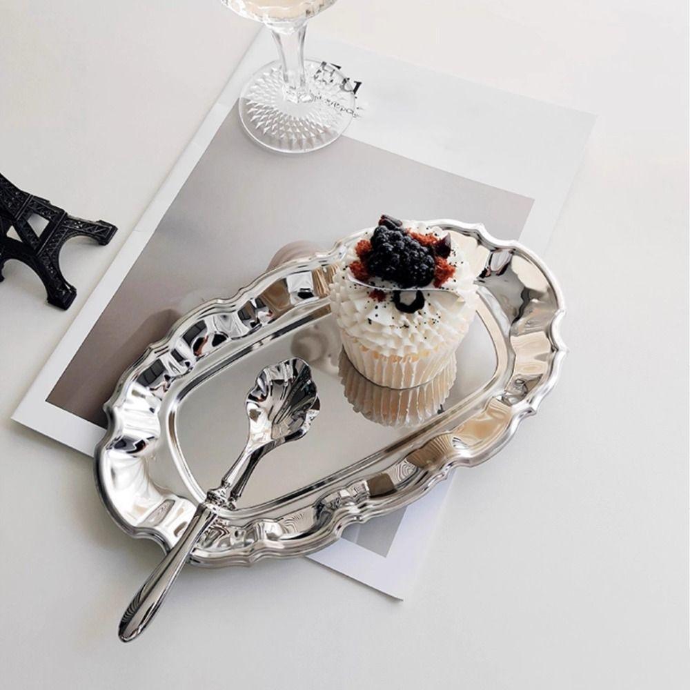 Irregular Cake Tray Stainless Steel Jewelry Storage Plate Vintage Dessert Plate Home Decoration